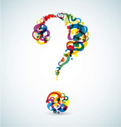colorful small question marks making 1 large question mark